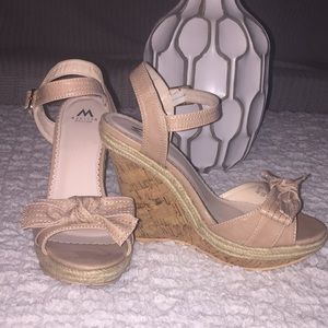 Nude cork wedges